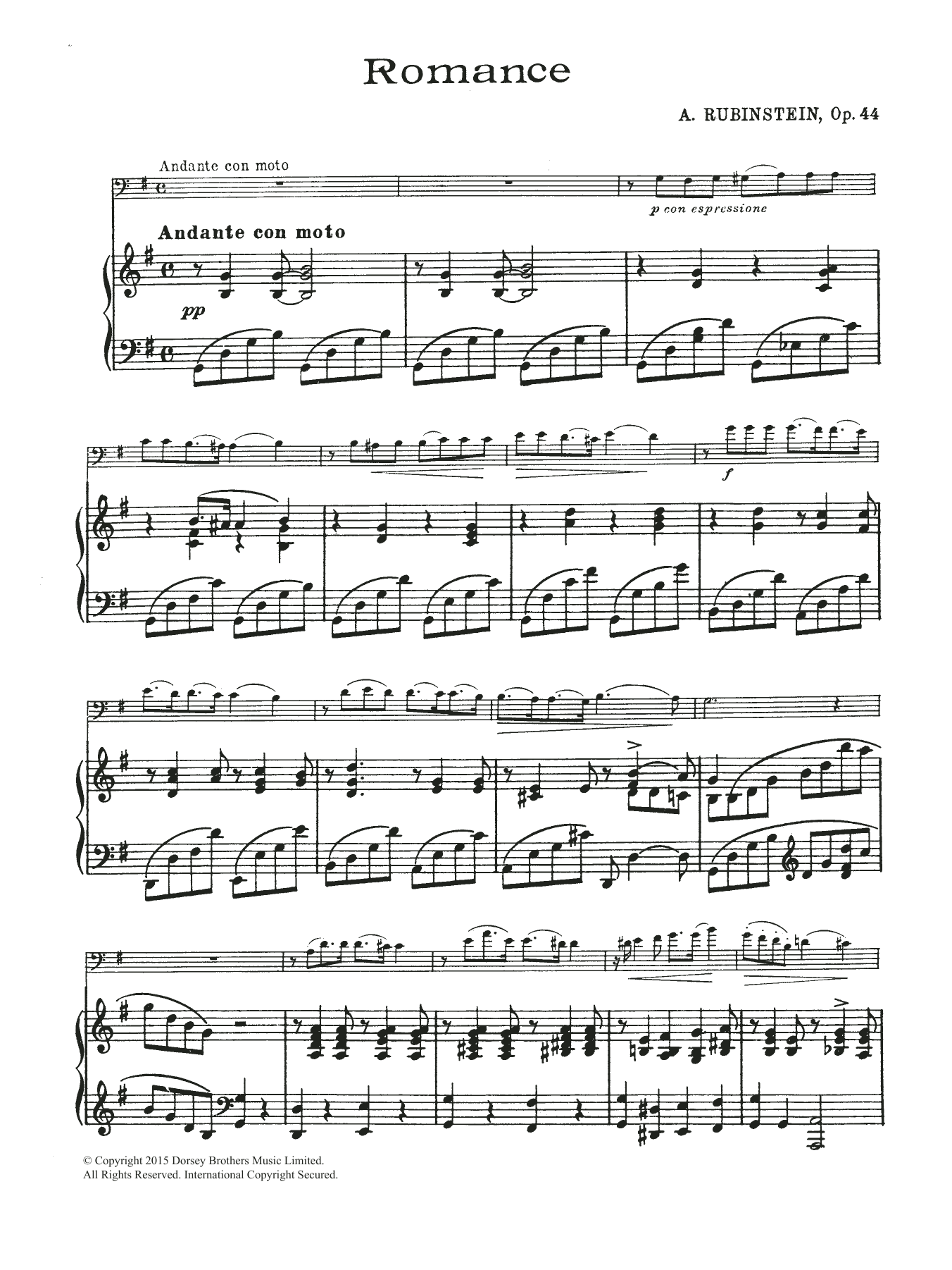 Anton Rubinstein Romance, Op.44 No. 1 sheet music notes and chords. Download Printable PDF.