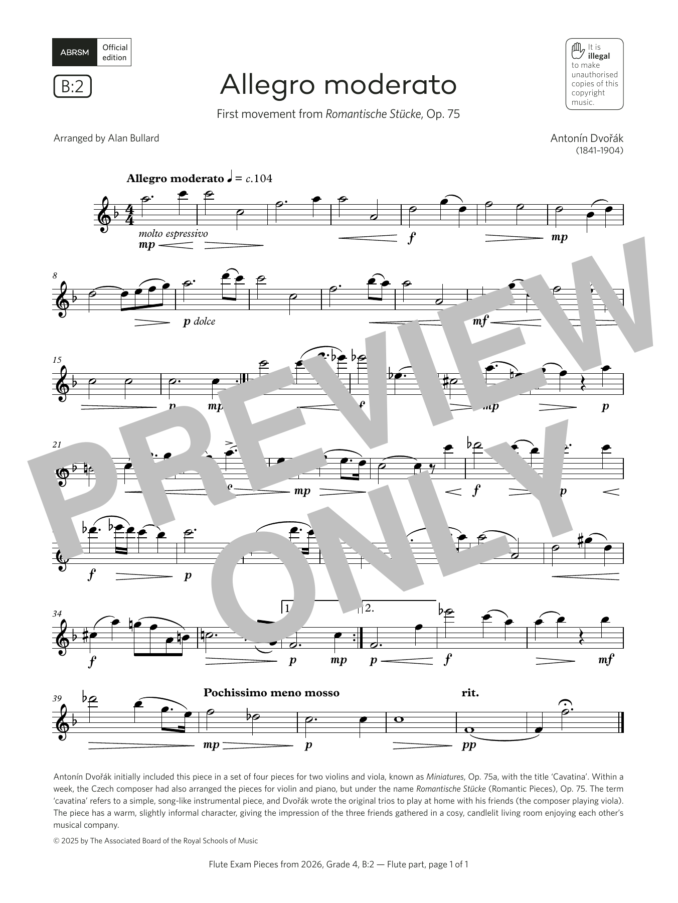 Learn to play Antonín Dvorák Allegro moderato (Grade 4, list B2, from the ABRSM Flute Syllabus from 2026) sheet music for Flute Solo in minutes. Price: 5.9900$ Antonín Dvorák Allegro moderato (Grade 4, list B2, from the ABRSM Flute Syllabus from 2026) sheet music notes and chords arranged for Flute Solo