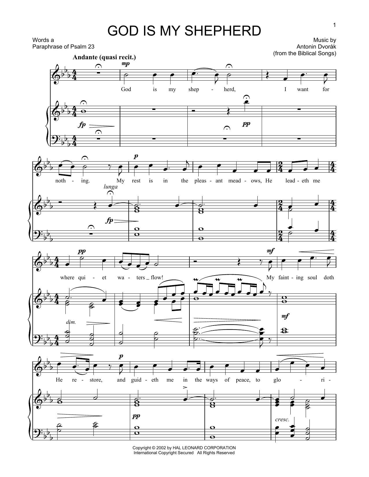 Antonin Dvorak God Is My Shepherd sheet music notes and chords. Download Printable PDF.