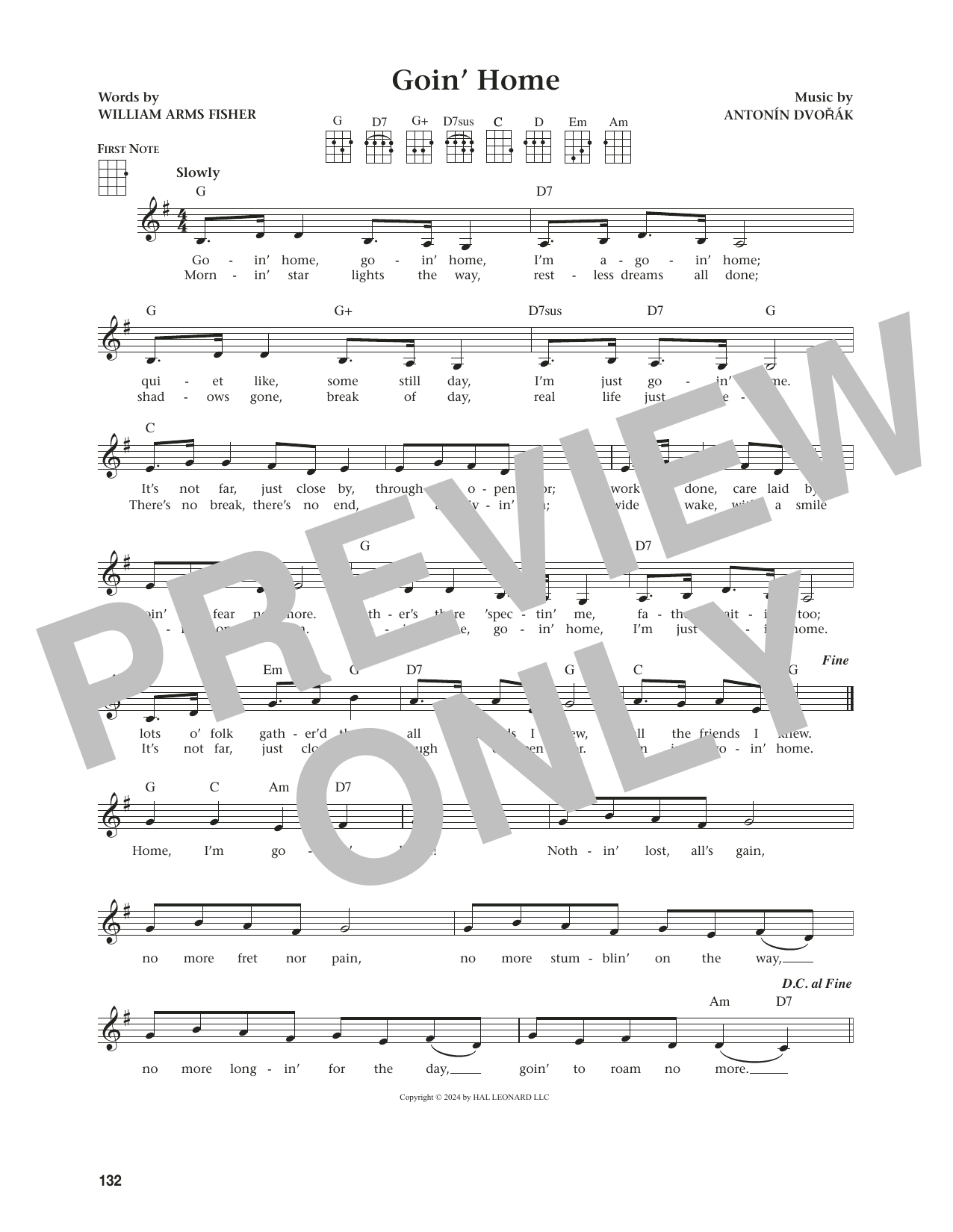 Antonin Dvorak Goin' Home (from The Daily Ukulele) (arr. Jim Beloff) sheet music notes and chords. Download Printable PDF.