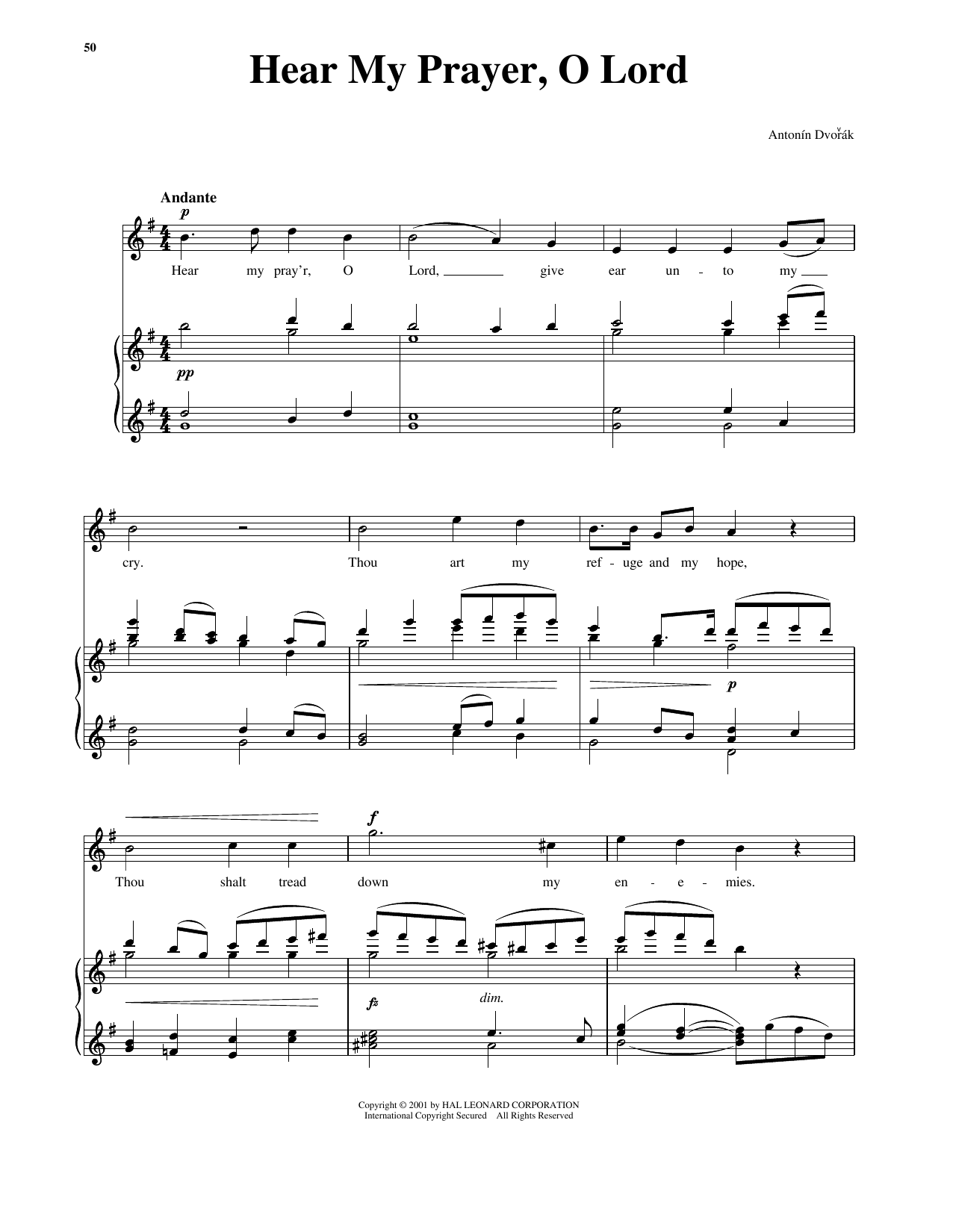 Antonin Dvorak Hear My Prayer, O Lord sheet music notes and chords arranged for Piano & Vocal