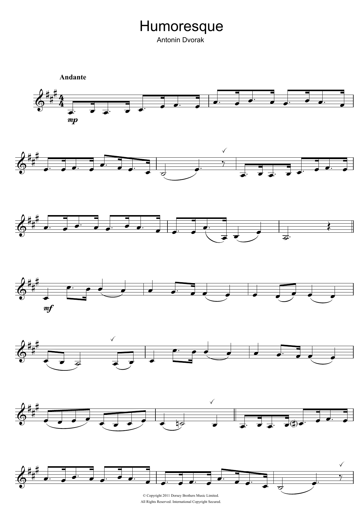 Antonin Dvorak Humoresque sheet music notes and chords. Download Printable PDF.