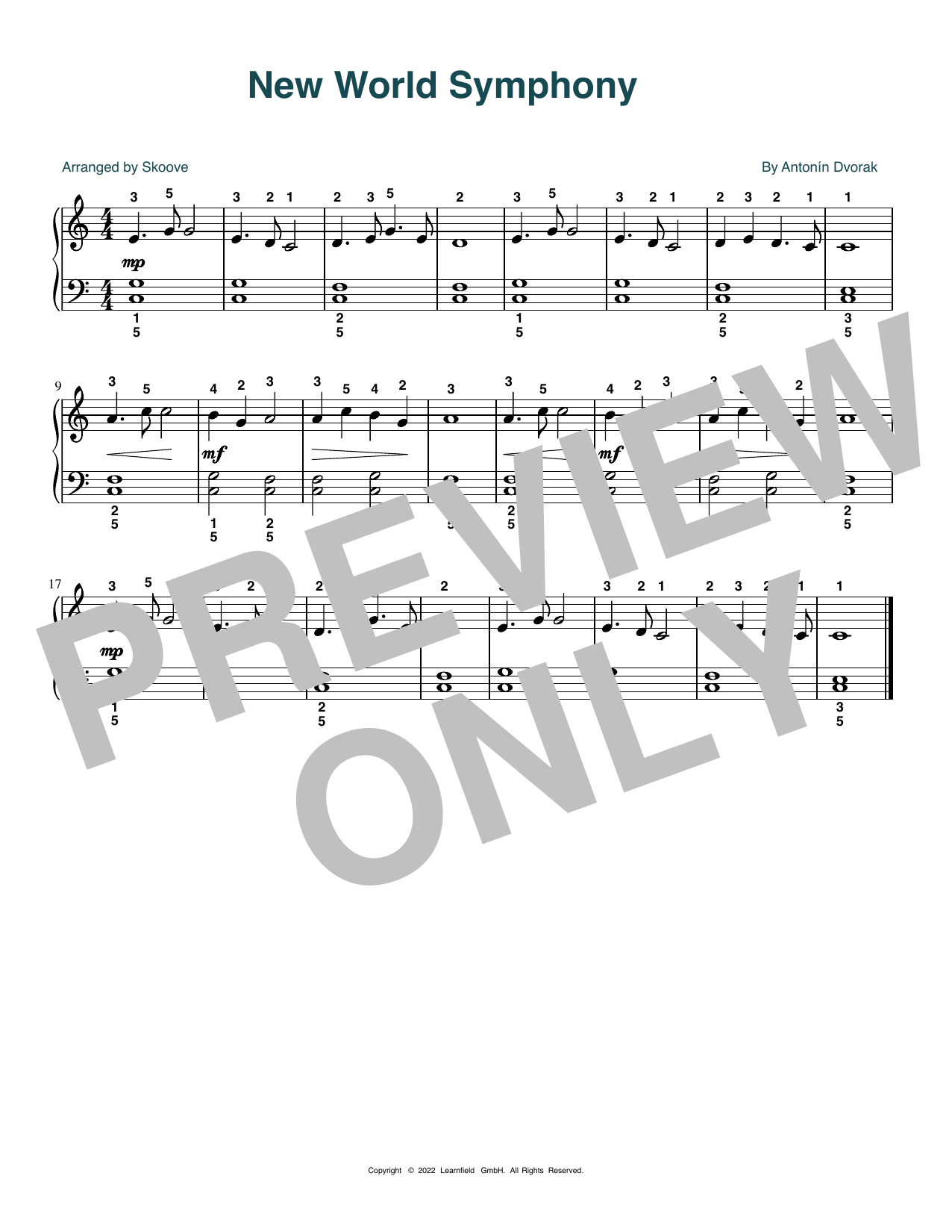 Learn to play Antonin Dvorak New World Symphony (arr. Skoove) sheet music for Beginner Piano (Abridged) in minutes. Price: 6.9900$ Antonin Dvorak New World Symphony (arr. Skoove) sheet music notes and chords arranged for Beginner Piano (Abridged)