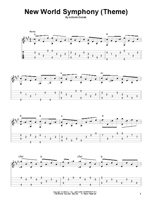 Antonin Dvorak New World Symphony (Theme) sheet music notes and chords. Download Printable PDF.