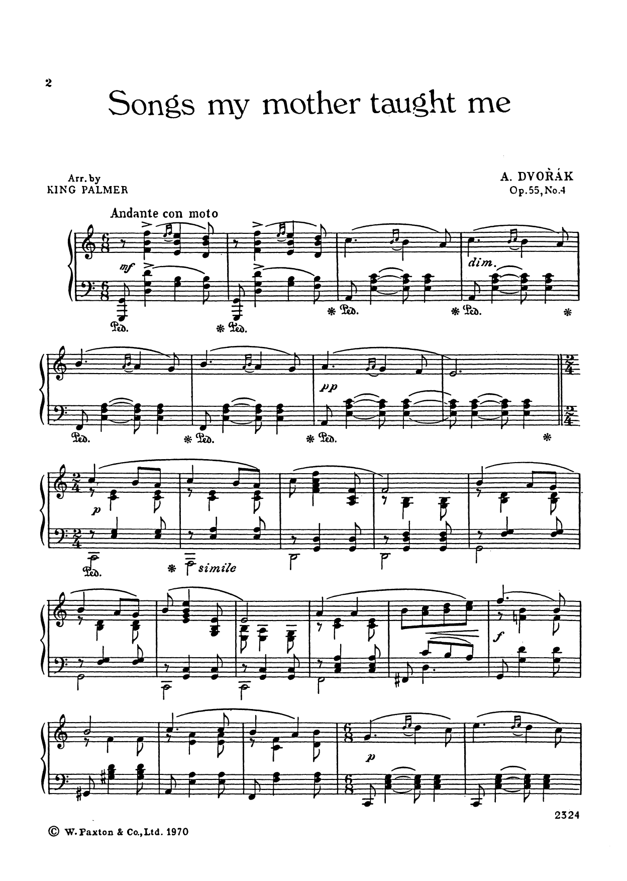 Antonín Dvorák Songs My Mother Taught Me sheet music notes and chords. Download Printable PDF.