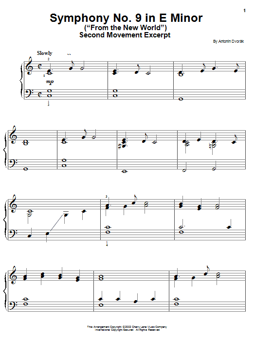 Antonin Dvorak Symphony No. 9 In E Minor (From The New World), Second Movement Excerpt sheet music notes and chords. Download Printable PDF.