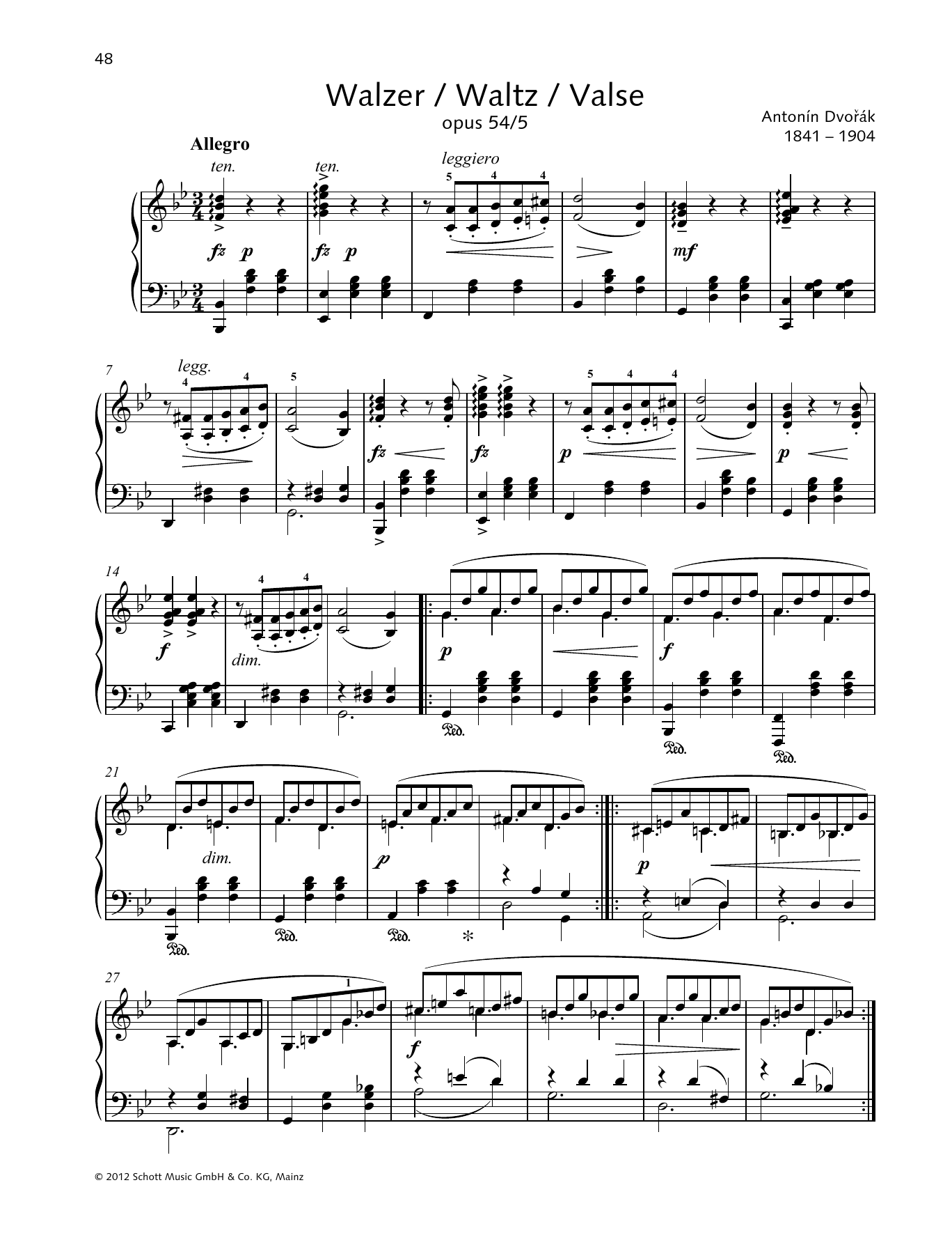 Antonín Dvorák Waltz sheet music notes and chords. Download Printable PDF.