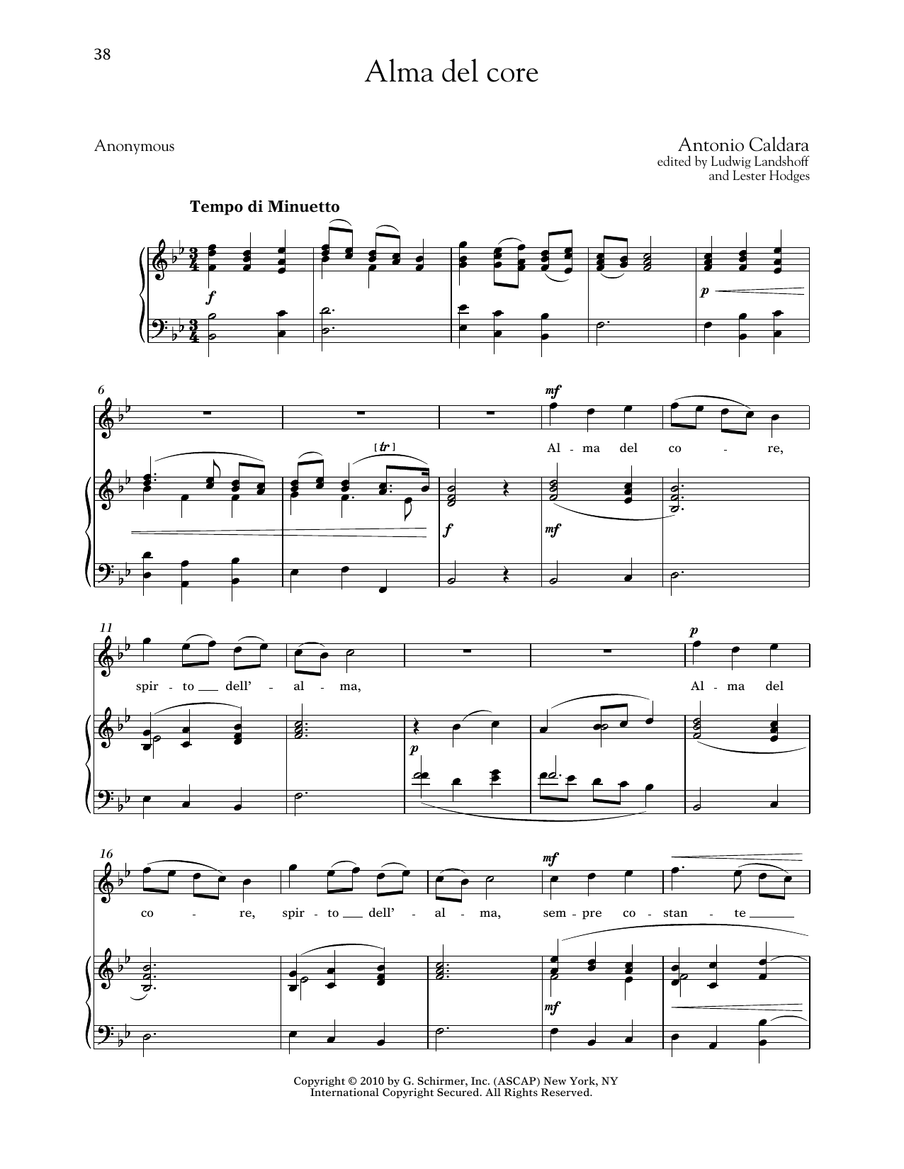 Learn to play Antonio Caldara Alma Del Core (High Voice) sheet music for Piano & Vocal in minutes. Price: 7.8900$ Antonio Caldara Alma Del Core (High Voice) sheet music notes and chords arranged for Piano & Vocal