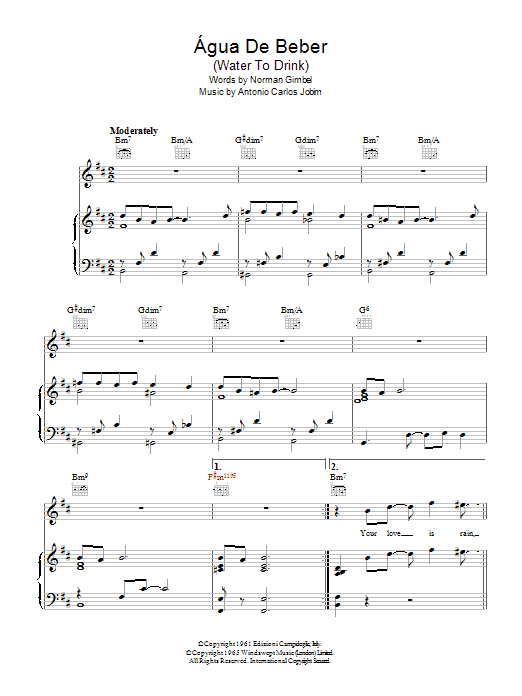 Antonio Carlos Jobim Agua De Beber (Drinking Water) sheet music notes and chords arranged for Piano Solo