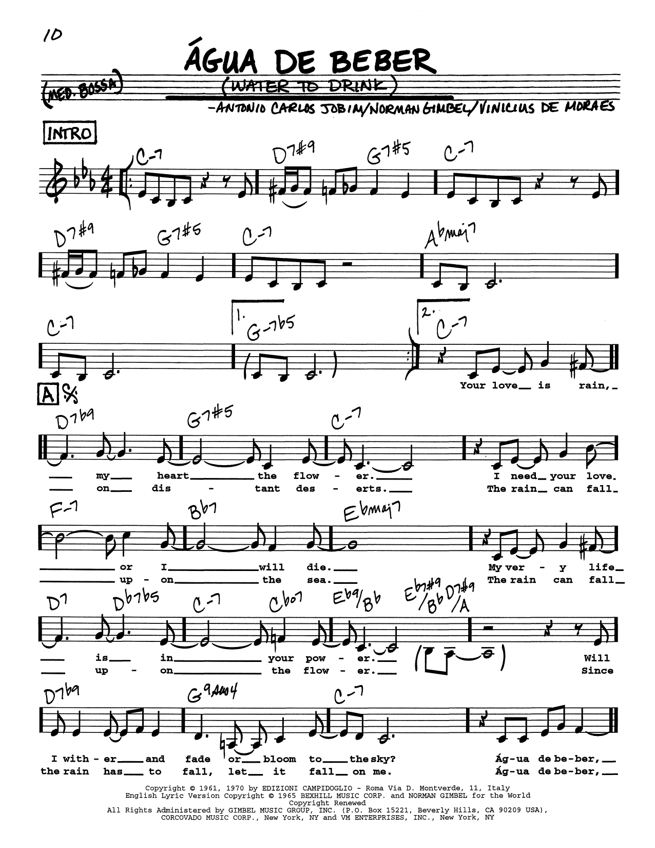 Antonio Carlos Jobim Água De Beber (Water To Drink) (Low Voice) sheet music notes and chords. Download Printable PDF.