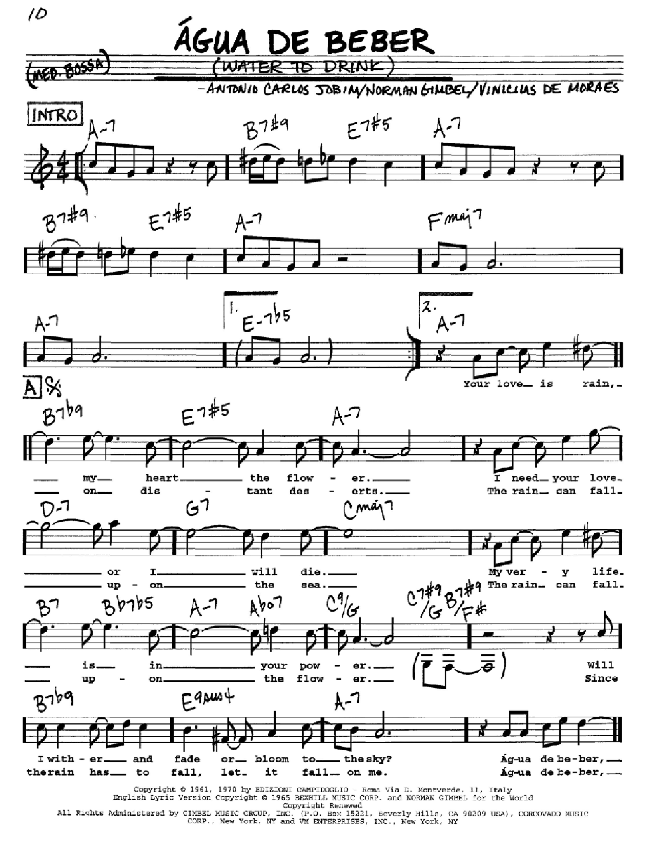 Antonio Carlos Jobim Agua De Beber (Water To Drink) sheet music notes and chords. Download Printable PDF.