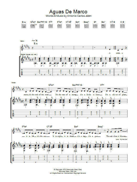 Antonio Carlos Jobim Aguas De Marco sheet music notes and chords arranged for Guitar Tab