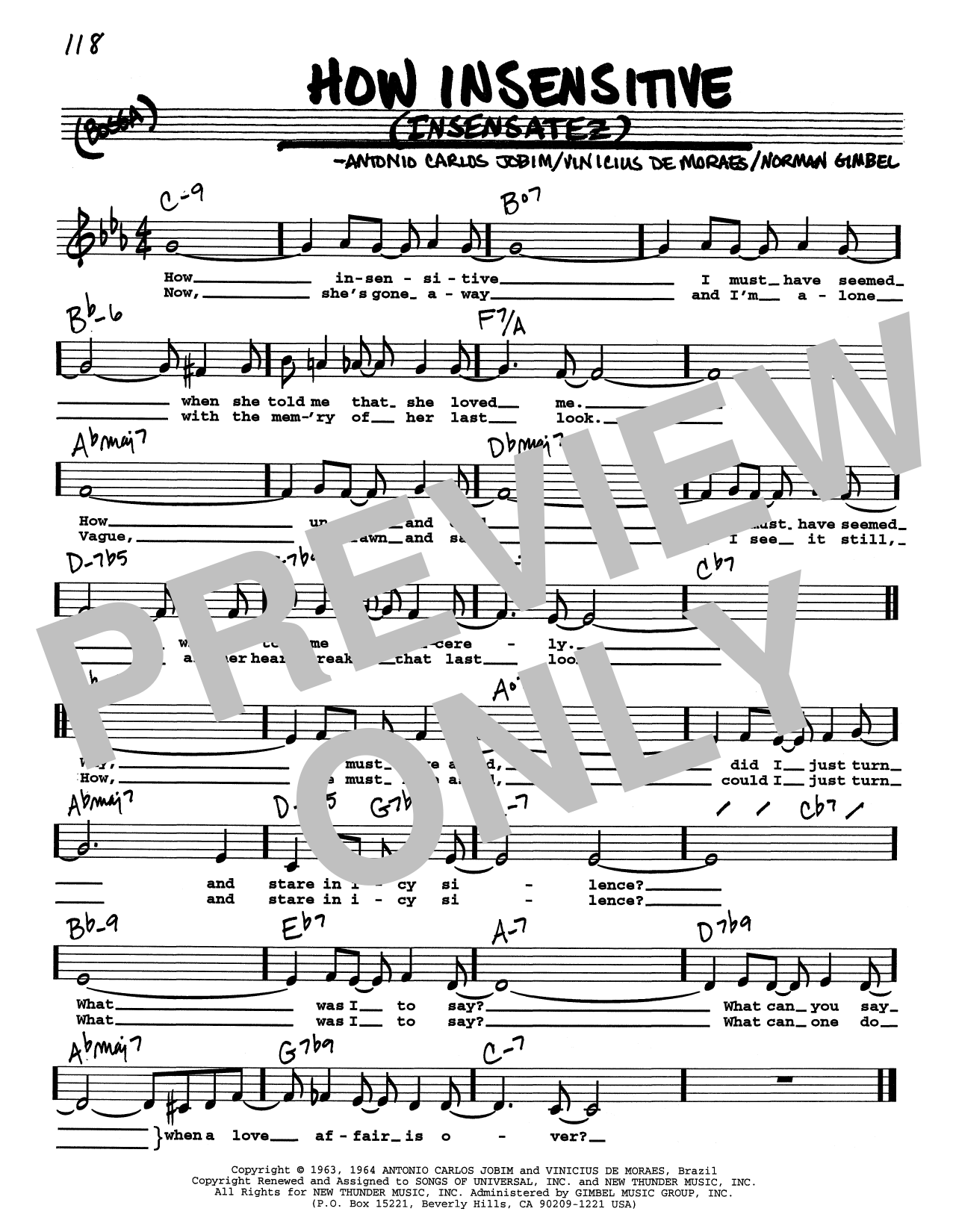 Antonio Carlos Jobim How Insensitive (Insensatez) (Low Voice) sheet music notes and chords arranged for Real Book – Melody, Lyrics & Chords