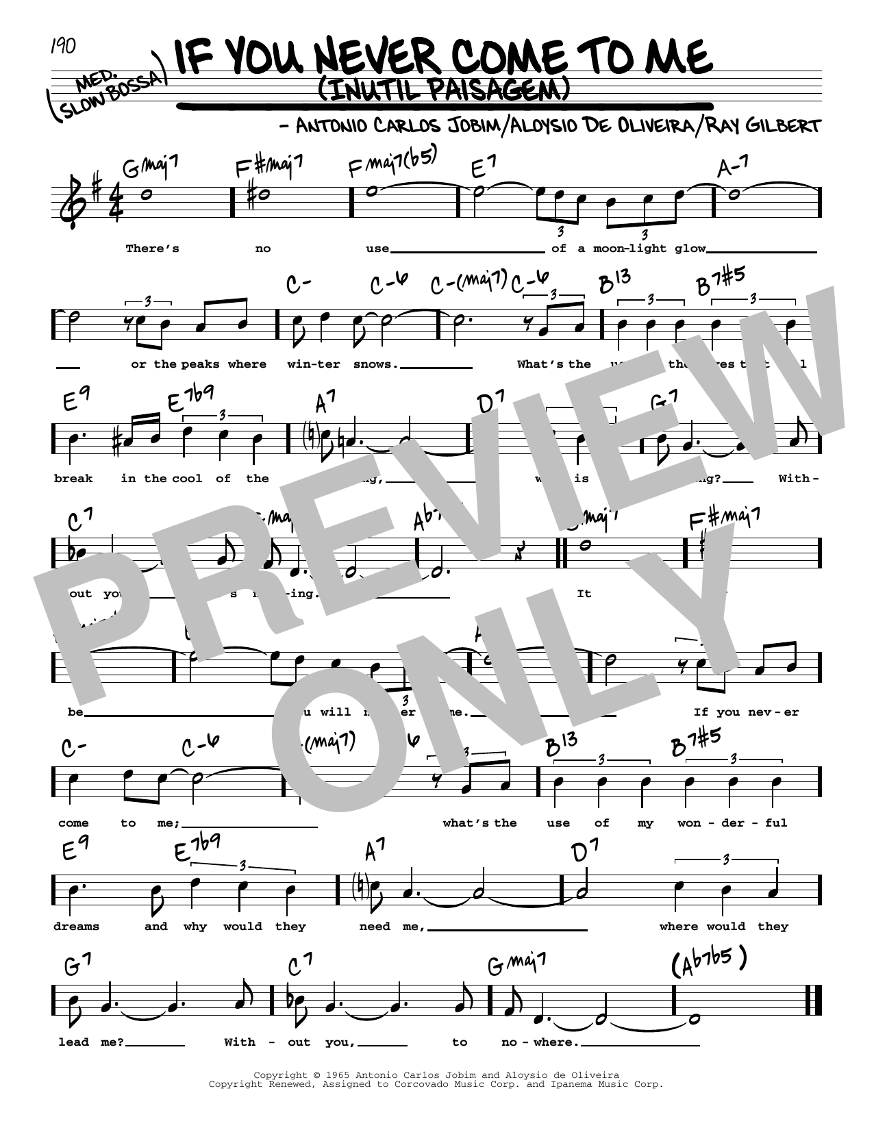 Antonio Carlos Jobim If You Never Come To Me (Inutil Paisagem) (High Voice) sheet music notes and chords arranged for Real Book – Melody, Lyrics & Chords