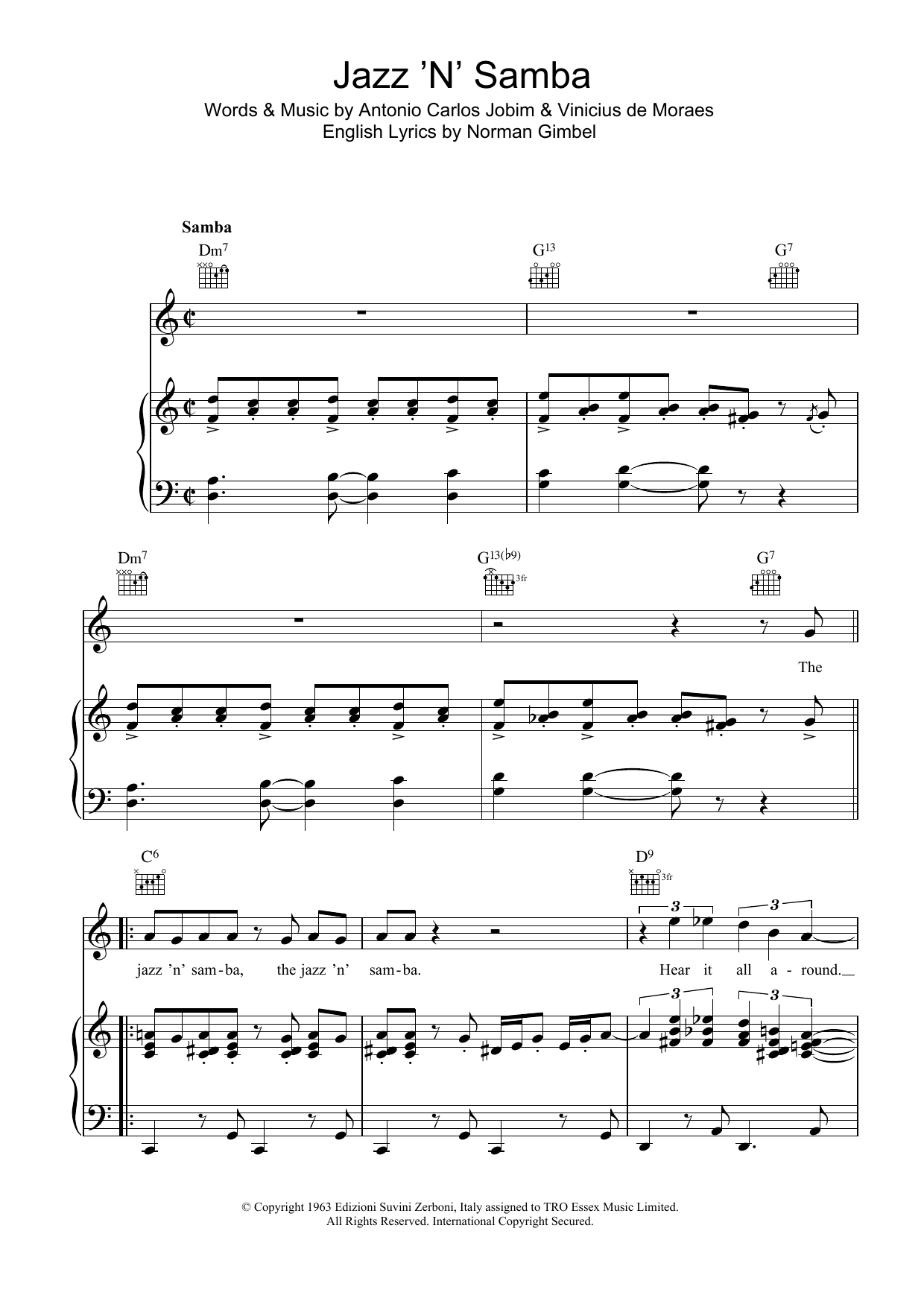 Antonio Carlos Jobim Jazz 'N' Samba (So Danco Samba) sheet music notes and chords. Download Printable PDF.