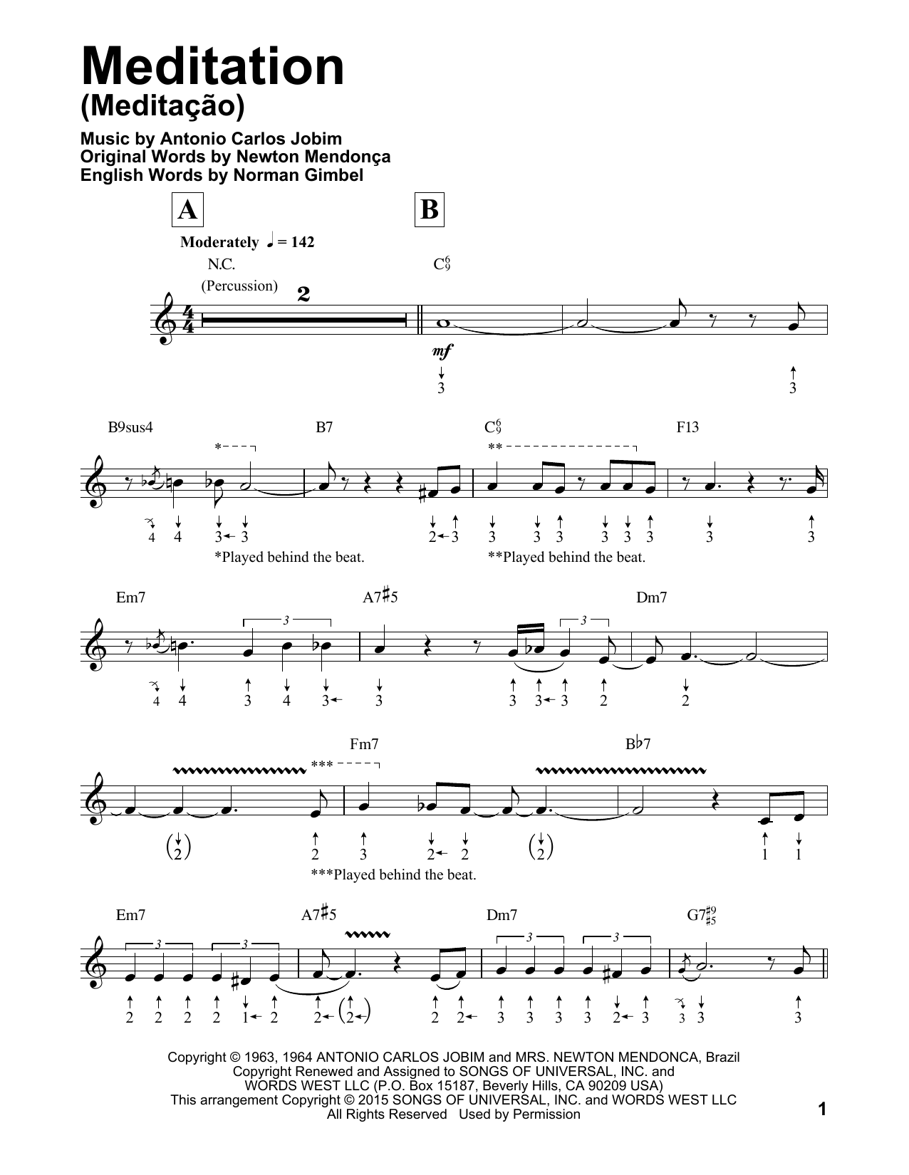 Antonio Carlos Jobim Meditation (Meditacao) (arr. Will Galison) sheet music notes and chords. Download Printable PDF.