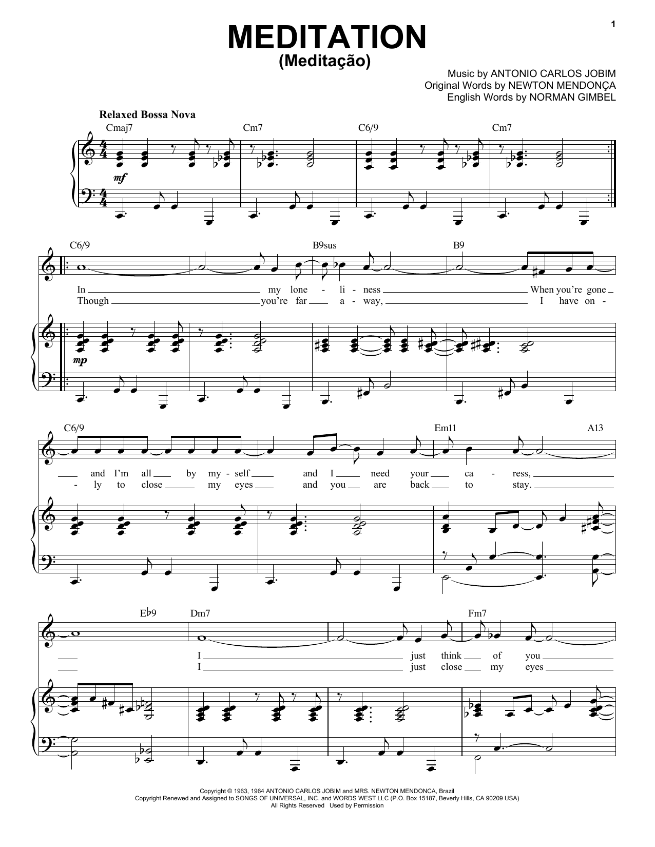 Antonio Carlos Jobim Meditation (Meditacao) [Jazz version] (arr. Brent Edstrom) sheet music notes and chords. Download Printable PDF.