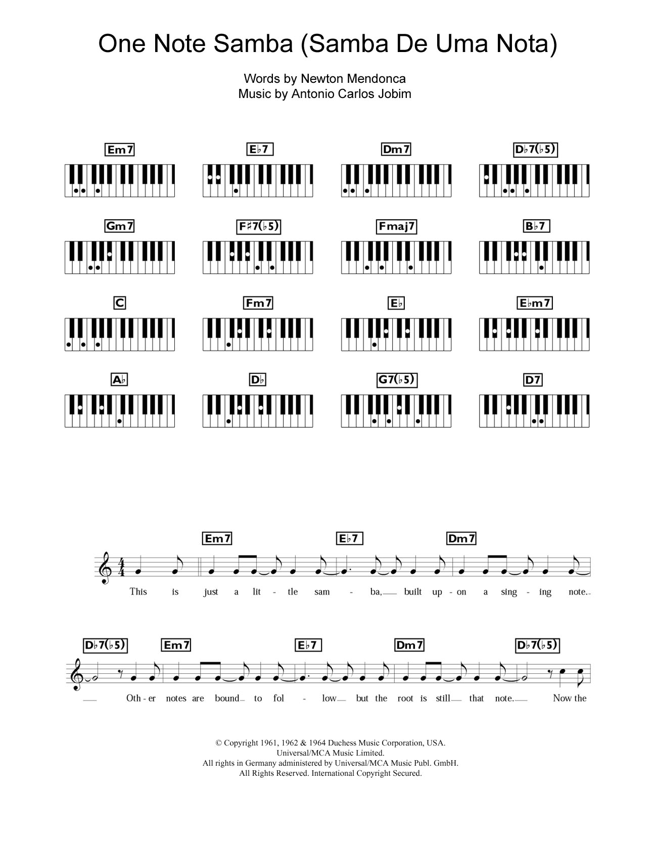 Antonio Carlos Jobim One Note Samba (Samba De Uma Nota) sheet music notes and chords. Download Printable PDF.