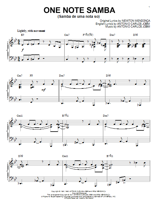 Antonio Carlos Jobim One Note Samba (Samba De Uma Nota So) [Jazz version] (arr. Brent Edstrom) sheet music notes and chords. Download Printable PDF.