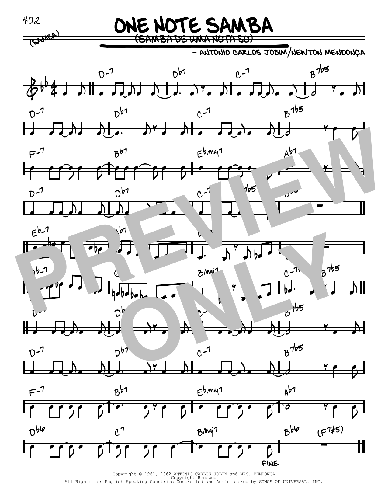 Antonio Carlos Jobim One Note Samba (Samba De Uma Nota So) sheet music notes and chords. Download Printable PDF.