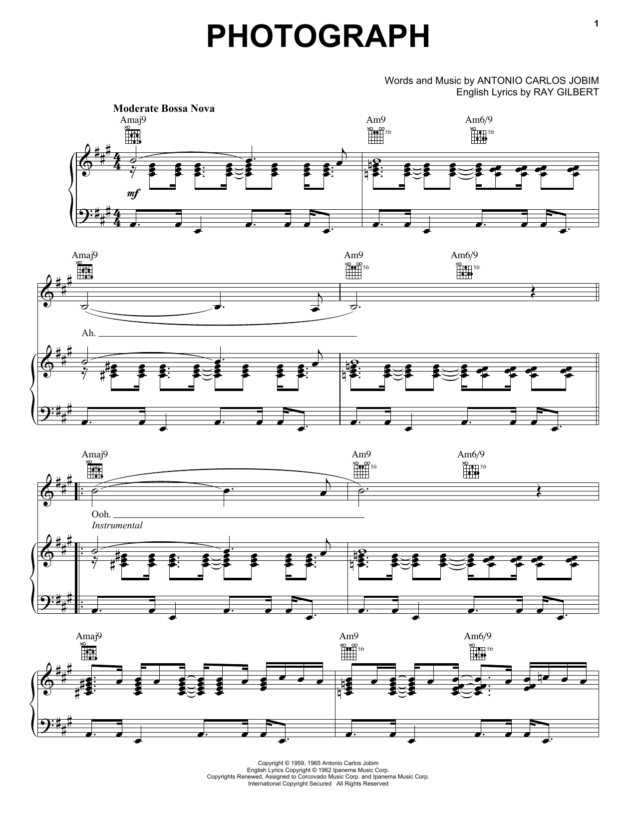 Antonio Carlos Jobim Photograph sheet music notes and chords. Download Printable PDF.