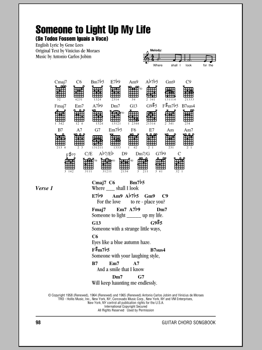 Antonio Carlos Jobim Someone To Light Up My Life (Se Todos Fossem Iguais A Voce) sheet music notes and chords. Download Printable PDF.