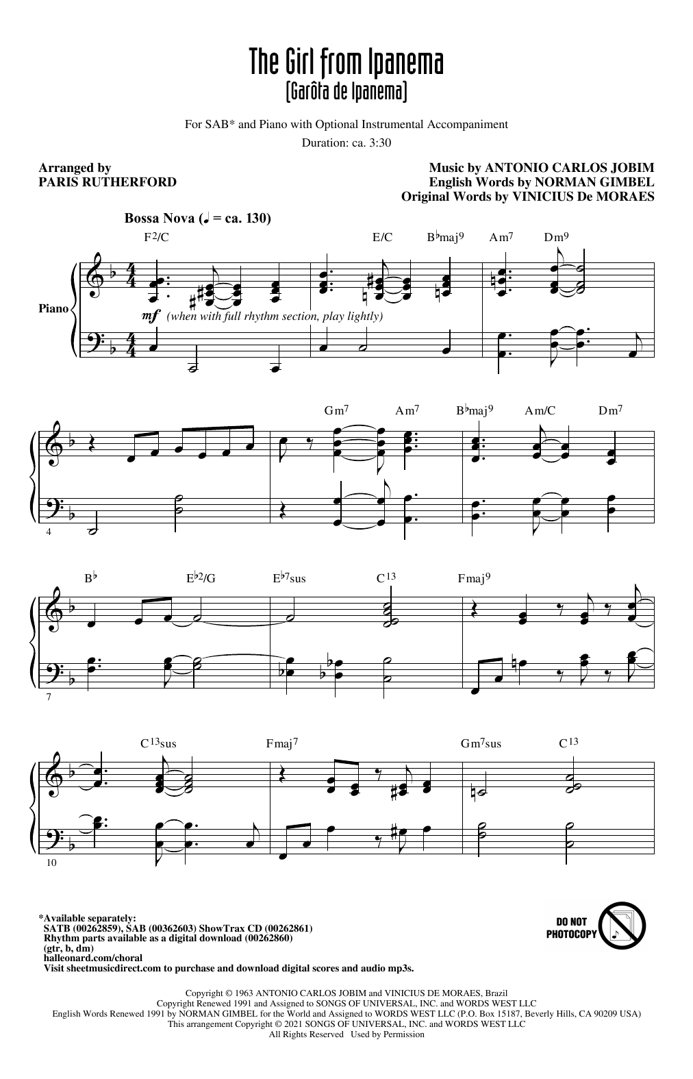 Antonio Carlos Jobim The Girl from Ipanema (Garôta de Ipanema) (arr. Paris Rutherford) sheet music notes and chords. Download Printable PDF.