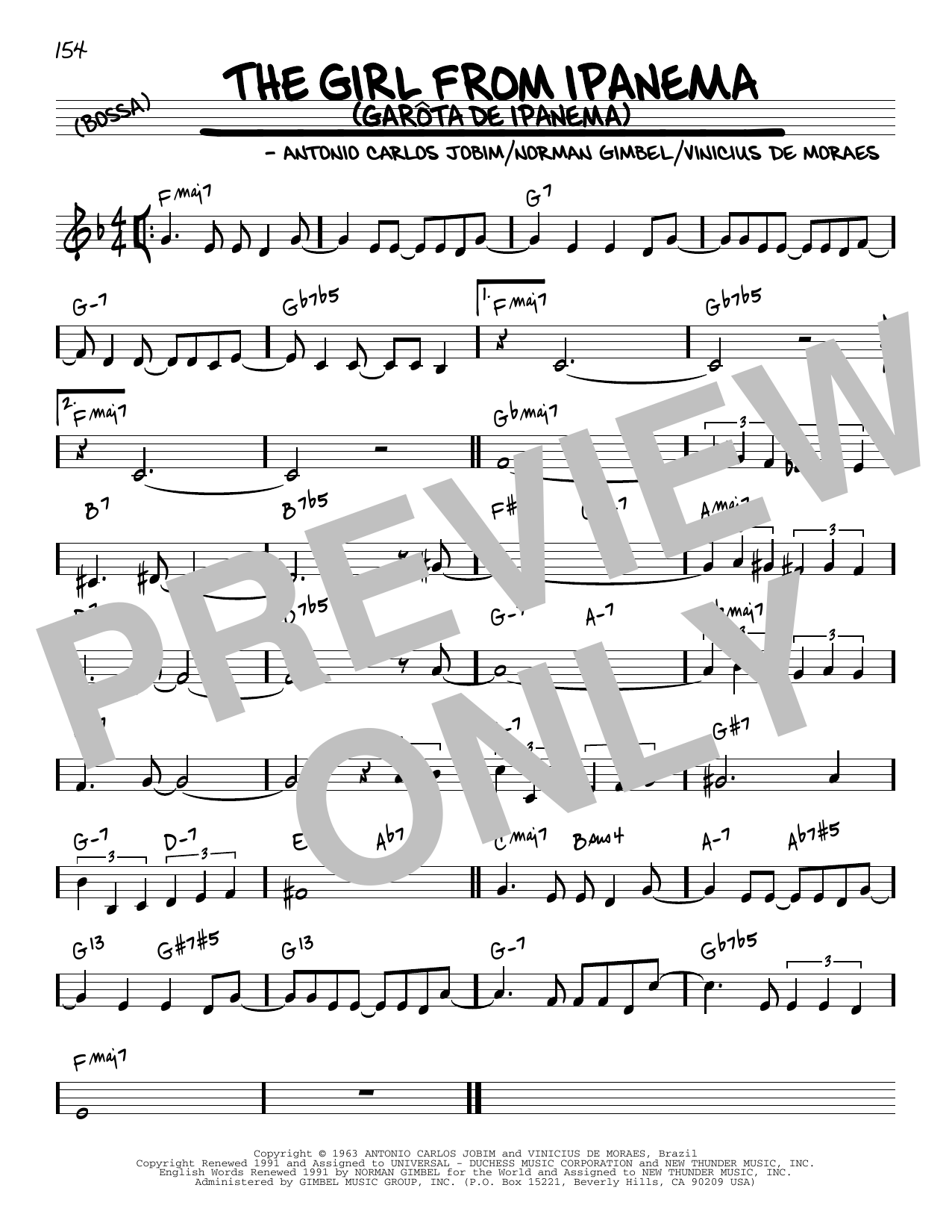 Antonio Carlos Jobim The Girl From Ipanema (Garota De Ipanema) [Reharmonized version] (arr. Jack Grassel) sheet music notes and chords arranged for Real Book – Melody & Chords