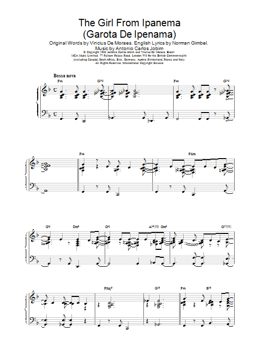 Antonio Carlos Jobim The Girl From Ipanema (Garota De Ipanema) sheet music notes and chords. Download Printable PDF.