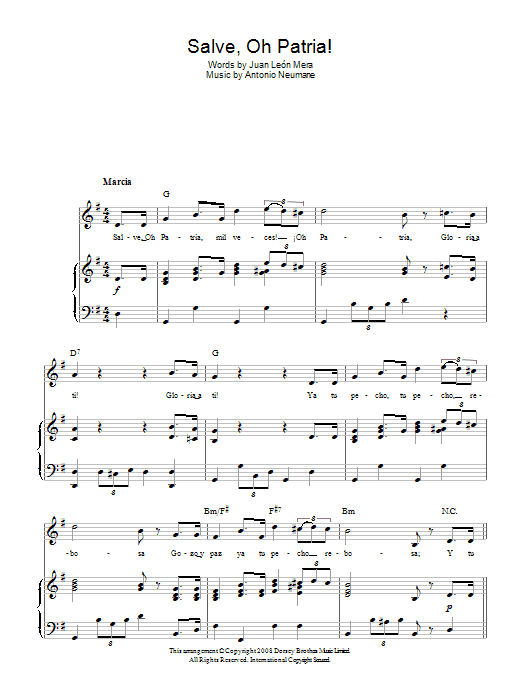 Antonio Neumane Salve, Oh Patria! (Ecuadorian National Anthem) sheet music notes and chords arranged for Piano, Vocal & Guitar Chords