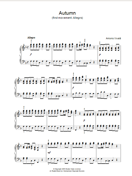 Antonio Vivaldi Autumn (1st Movement: Allegro) sheet music notes and chords. Download Printable PDF.