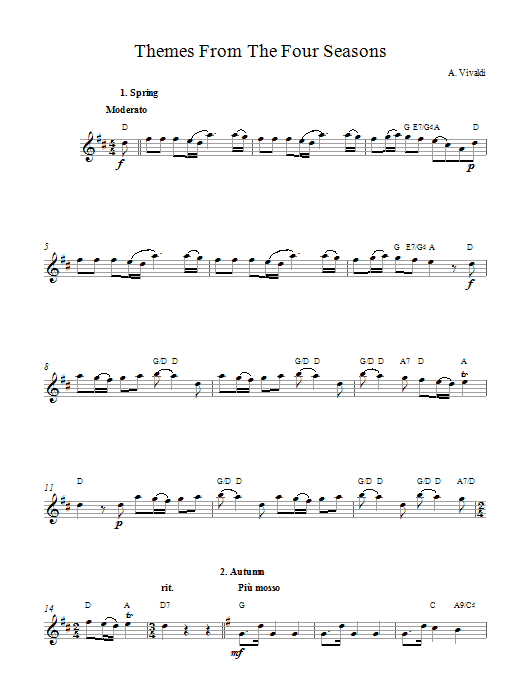 Antonio Vivaldi Themes from The Four Seasons sheet music notes and chords. Download Printable PDF.