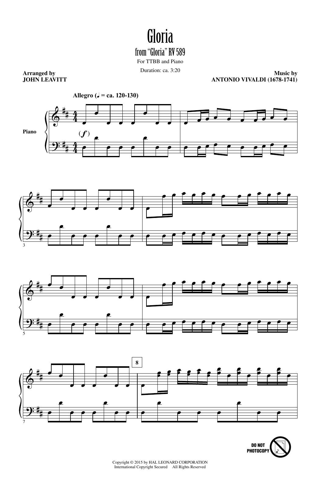 Antonio Vivaldi Gloria In Excelsis (Arr. John Leavitt) sheet music notes and chords arranged for TTBB Choir