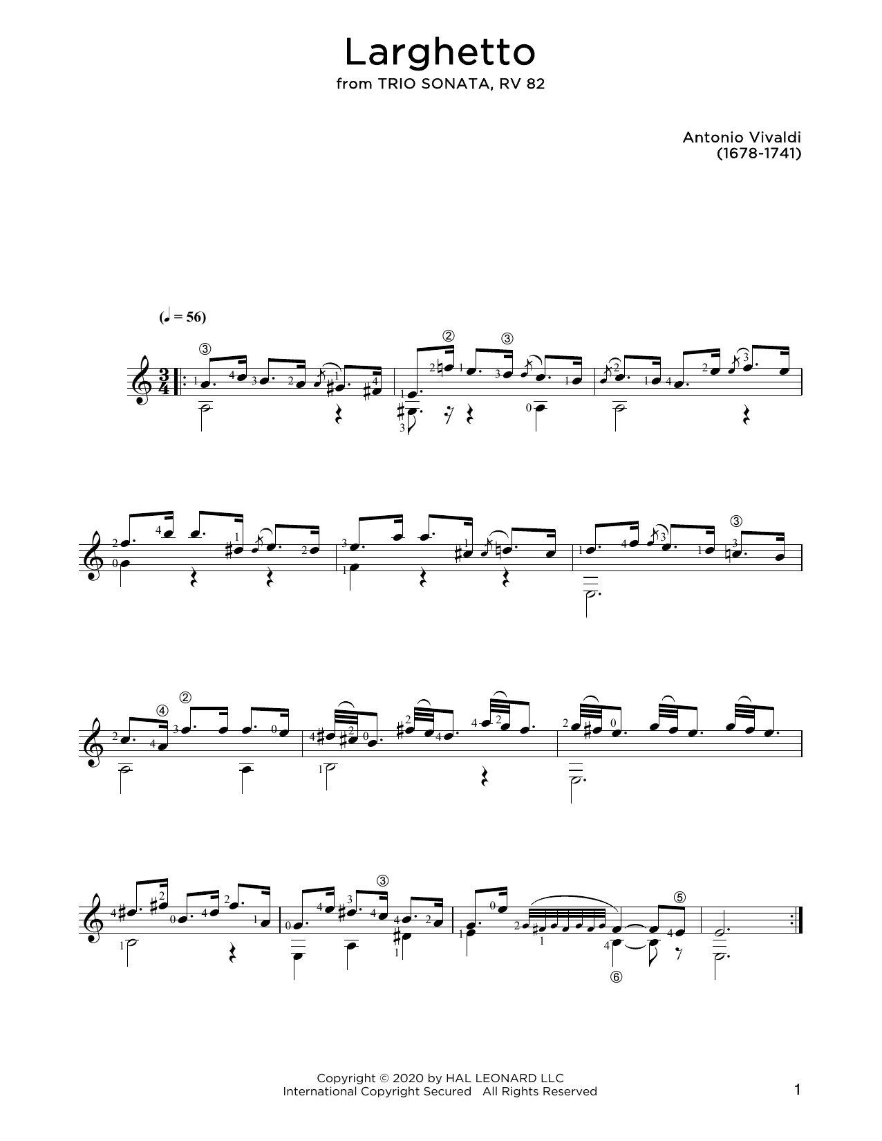 Antonio Vivaldi Larghetto sheet music notes and chords. Download Printable PDF.