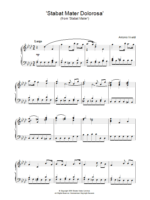Learn to play Antonio Vivaldi Stabat Mater Dolorosa (from Stabat Mater) sheet music for Piano Solo in minutes. Price: 7.8900$ Antonio Vivaldi Stabat Mater Dolorosa (from Stabat Mater) sheet music notes and chords arranged for Piano Solo