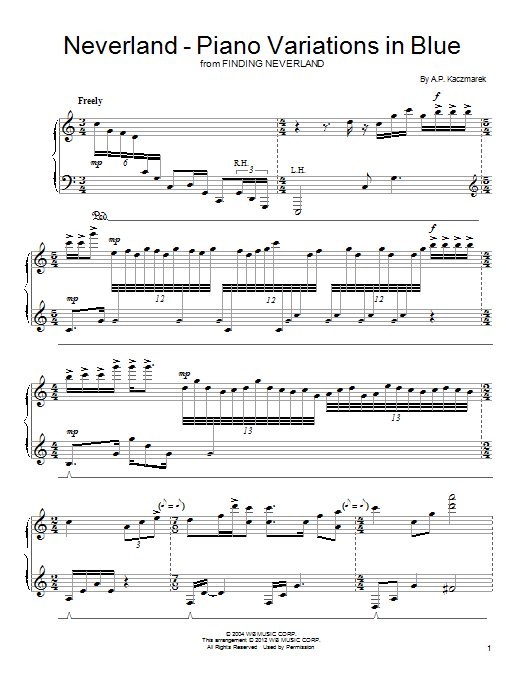 Jan A.P. Kaczmarek Neverland - Piano Variations In Blue sheet music notes and chords. Download Printable PDF.