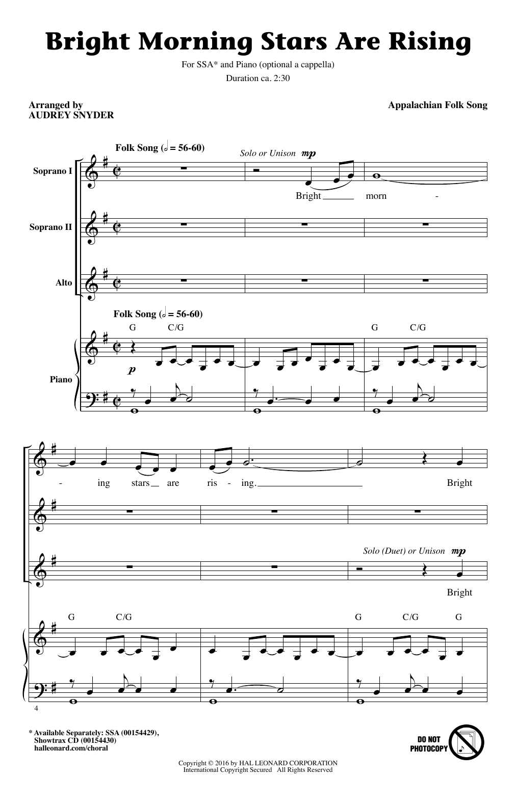 Appalachian Folk Song Bright Morning Stars Are Rising (arr. Audrey Snyder) sheet music notes and chords. Download Printable PDF.