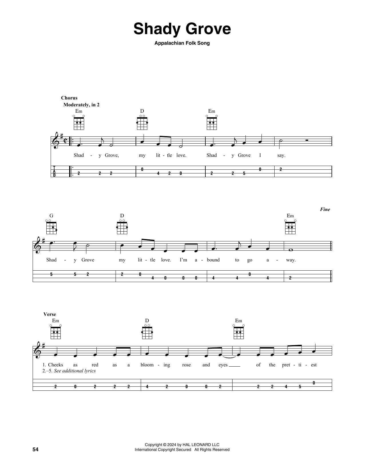 Traditional Folksong Shady Grove sheet music notes and chords. Download Printable PDF.