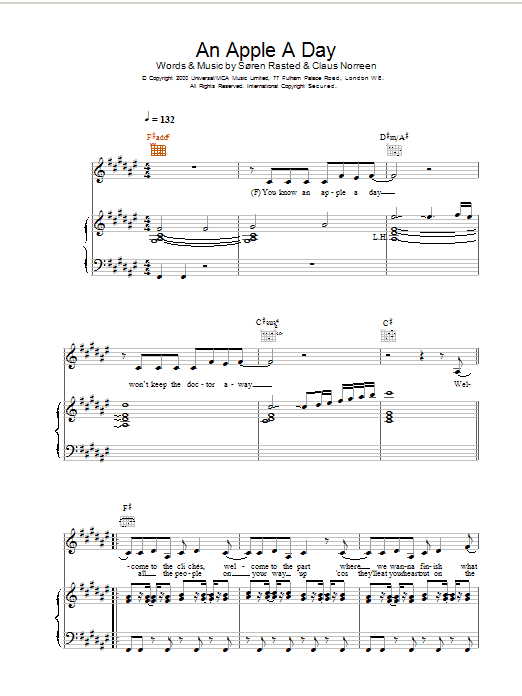 Learn to play Aqua An Apple A Day sheet music for Piano, Vocal & Guitar Chords in minutes. Price: 7.8900$ Aqua An Apple A Day sheet music notes and chords arranged for Piano, Vocal & Guitar Chords