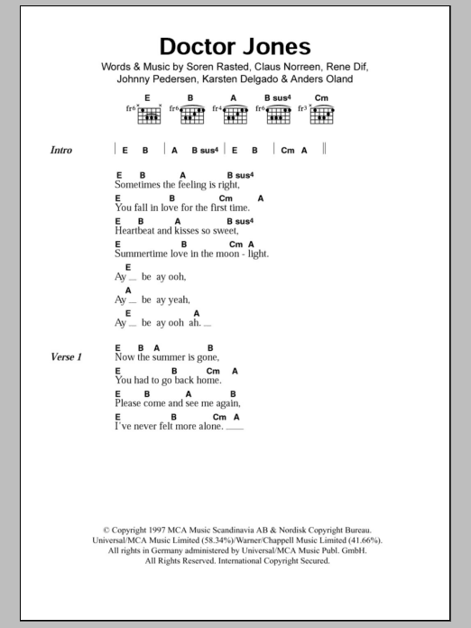 Aqua Doctor Jones sheet music notes and chords. Download Printable PDF.