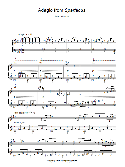 Learn to play Aram Khachaturian Adagio From Spartacus sheet music for Piano Solo in minutes. Price: 7.8900$ Aram Khachaturian Adagio From Spartacus sheet music notes and chords arranged for Piano Solo