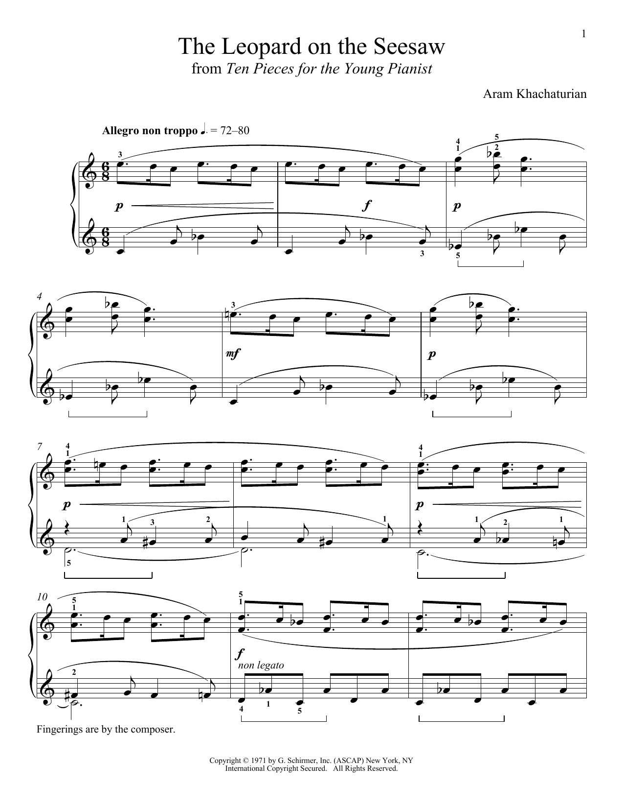 Learn to play Aram Khachaturian The Leopard On The Seesaw sheet music for Piano Solo in minutes. Price: 7.8900$ Aram Khachaturian The Leopard On The Seesaw sheet music notes and chords arranged for Piano Solo