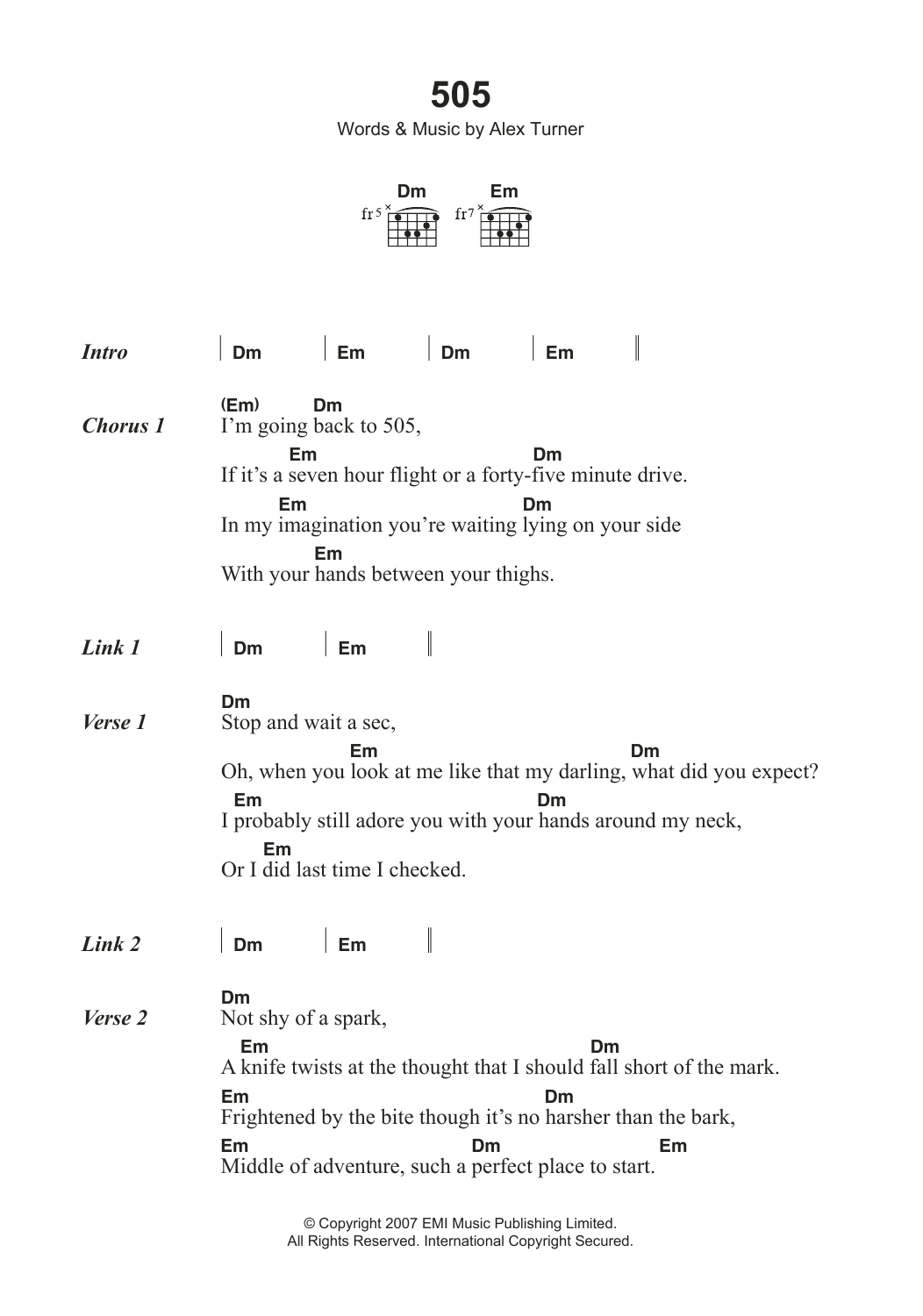 Arctic Monkeys 505 sheet music notes and chords. Download Printable PDF.