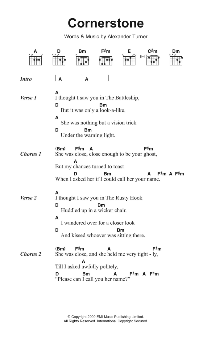 Arctic Monkeys Cornerstone sheet music notes and chords arranged for Guitar Chords/Lyrics