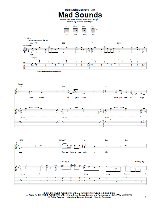 Learn to play Arctic Monkeys Mad Sounds sheet music for Guitar Tab in minutes. Price: 7.8900$ Arctic Monkeys Mad Sounds sheet music notes and chords arranged for Guitar Tab