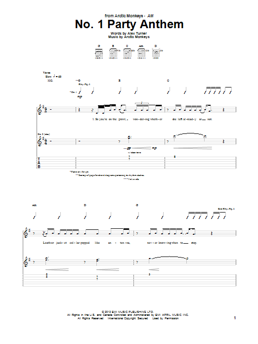 Arctic Monkeys No. 1 Party Anthem sheet music notes and chords. Download Printable PDF.