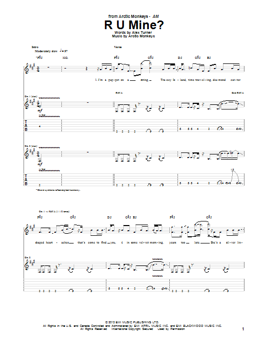 Arctic Monkeys R U Mine? sheet music notes and chords. Download Printable PDF.