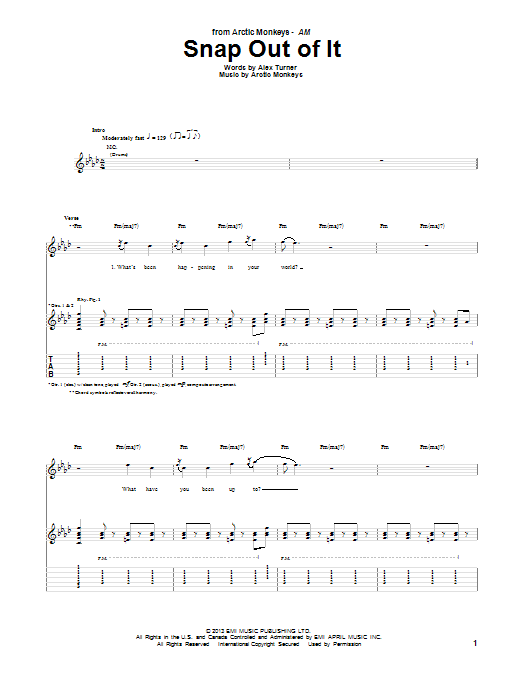 Arctic Monkeys Snap Out Of It sheet music notes and chords. Download Printable PDF.