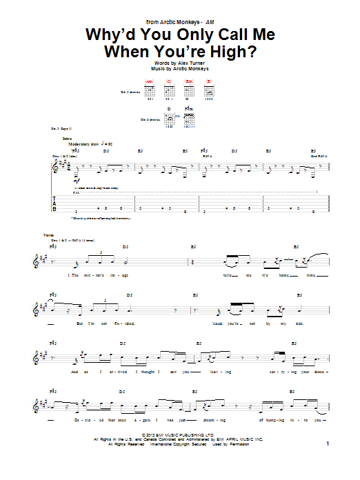 Arctic Monkeys Why'd You Only Call Me When You're High? sheet music notes and chords. Download Printable PDF.