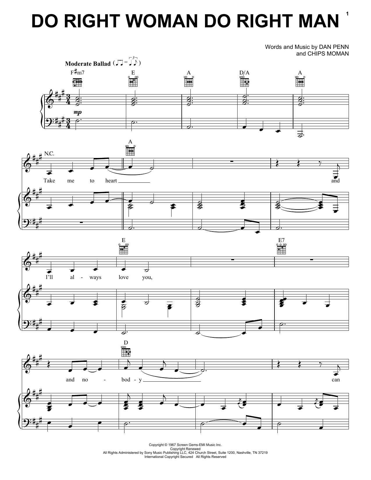 Aretha Franklin Do Right Woman Do Right Man sheet music notes and chords. Download Printable PDF.